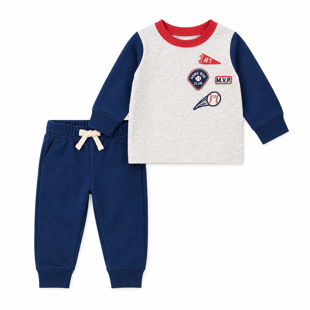 Conjunto 2 piezas deportivo de béisbol con pullover y pantalón para bebito