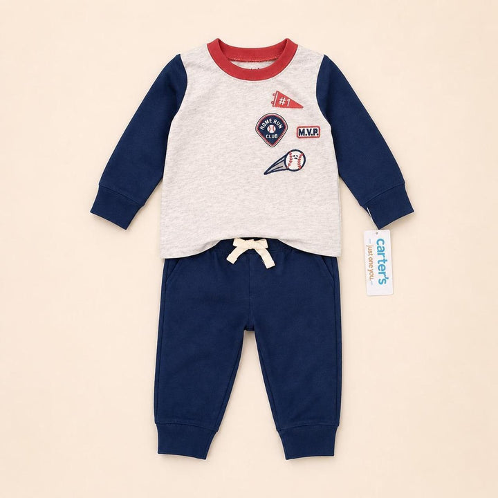 Conjunto 2 piezas deportivo de béisbol con pullover y pantalón para bebito