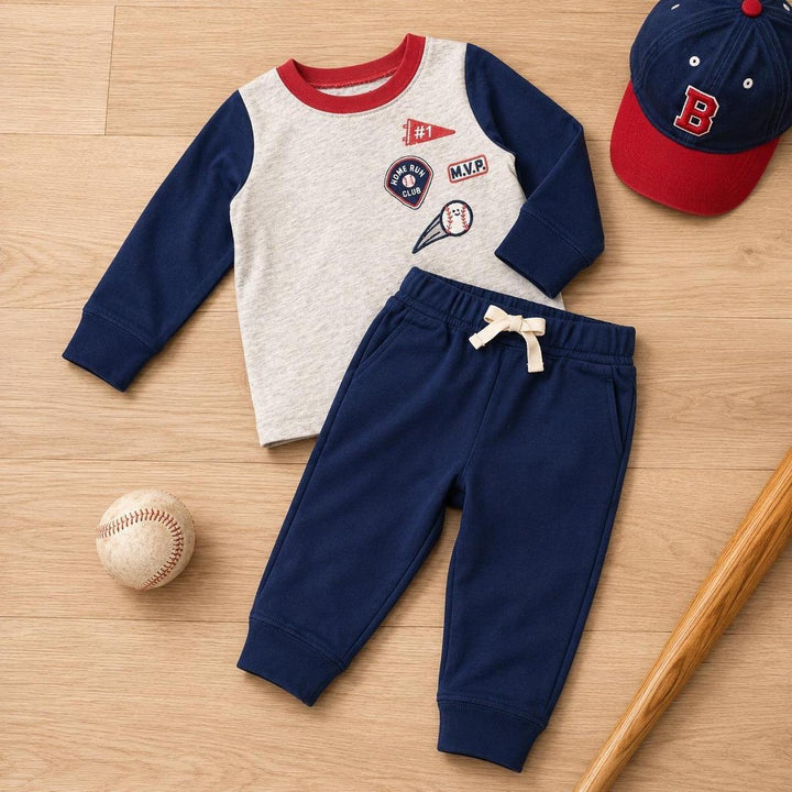 Conjunto 2 piezas deportivo de béisbol con pullover y pantalón para bebito