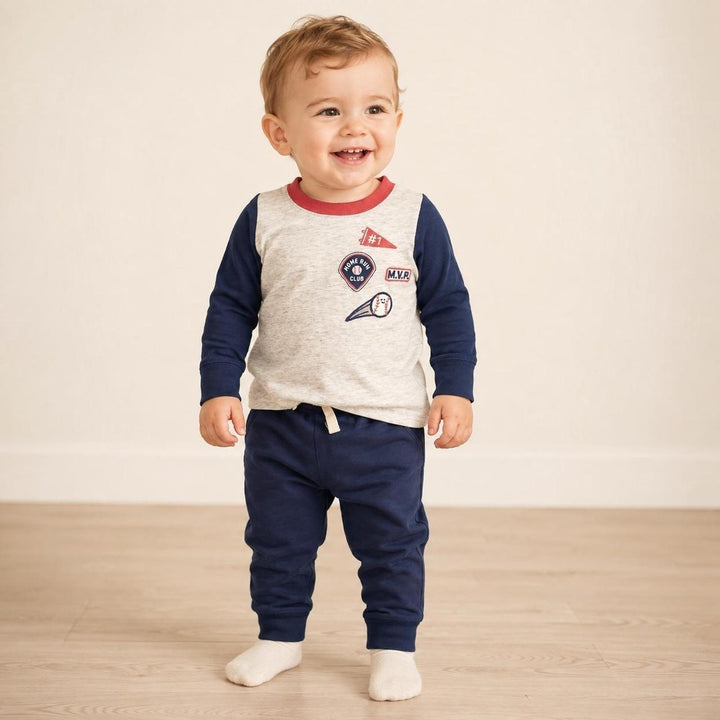 Conjunto 2 piezas deportivo de béisbol con pullover y pantalón para bebito