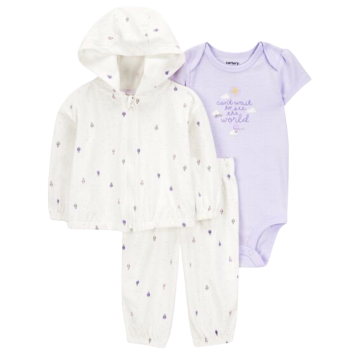 Conjunto Carter’s 3 piezas para bebita con globitos en tonos pastel 💜🎈